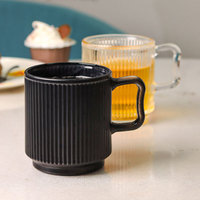 Tasses à café en verre côtelé de 300 ml, transparentes et noires, avec poignées, lavables au lave-vaisselle, verres à boire pour la maison et le bureau