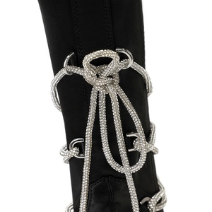 Bottines mi-mollet à talon aiguille et bout pointu pour femmes, <span class=keywords><strong>noires</strong></span>, coréennes, formelles, avec strass, à enfiler - Product Image 5