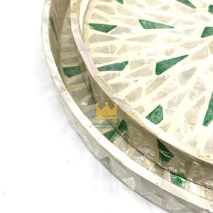 Plateau de rangement en coquillages colorés fait main au Vietnam, plateau rond décoratif pour fruits, gâteaux, café, thé, pour la décoration de la maison - Product Image 5