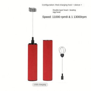 Mousseur à café et lait électrique rechargeable USB au design classique, écologique, batteur à œufs domestique avec accessoires pour le thé - Product Image 4