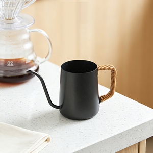 0.35/0.6L, Black Color, <b>Long</b> Narrow Drip Cup Gooseneck Stainless Steel Pour Over Coffee Kettle - Product Image 3