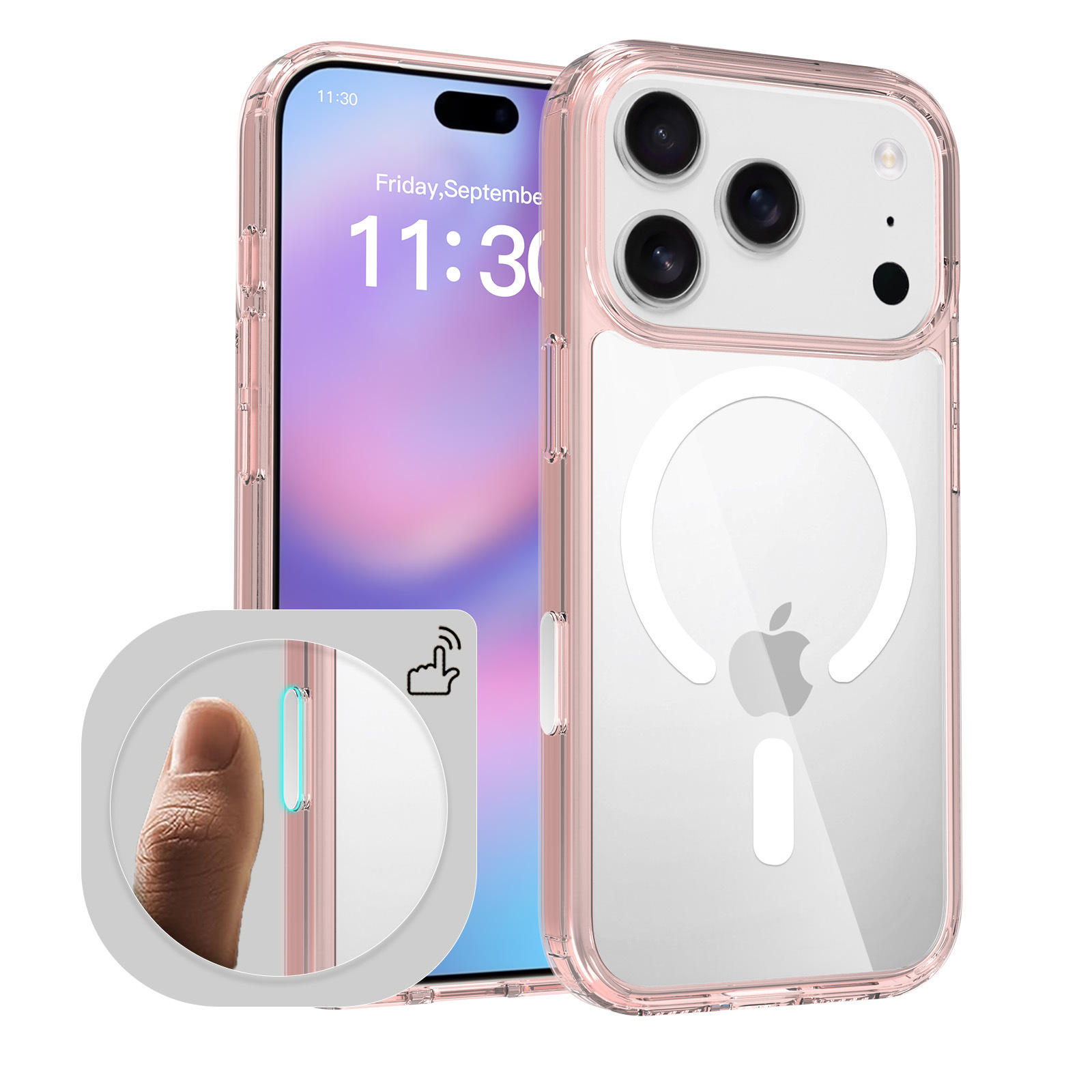 magnetic suction + button-pink transparent