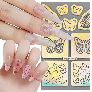 Usine personnalisée 24 feuilles d'autocollants réutilisables pour manucure française, modèle d'estampage d'ongles en papillon, fourniture de pochoir d'art d'ongle en plastique - Product Image 2