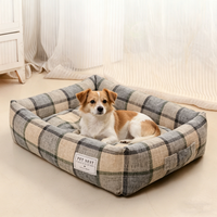 Lit pour animaux de compagnie carré à bords surélevés, pliable, avec housse amovible, lavable en machine, en fibre écologique, pour chiens et chats, toutes saisons