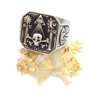 Retro Style Silver <strong>Rings</strong> Jewelry Mens Stainless Steel Skull <strong>Mason</strong> <strong>Rings</strong> Punk Finger <strong>Rings</strong> - Product Image 2