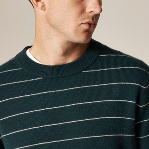 Maglione girocollo a righe sottili da uomo in <span class=keywords><strong>verde</strong></span> <span class=keywords><strong>smeraldo</strong></span> classico Pullover a righe bianche con motivo a righe leggere in misto lana - Product Image 3