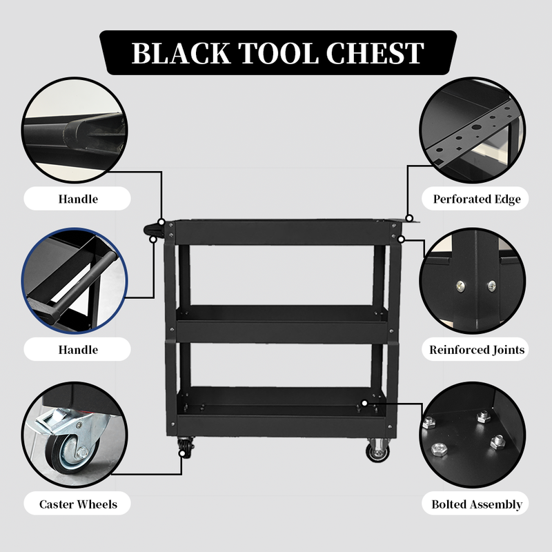 Black Heavy Duty Rolling Tool Trolley