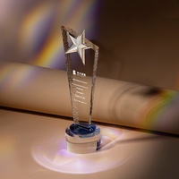 Trophée personnalisé en métal transparent (or, argent, bronze) avec étoile en cristal, gravure, design minimaliste écologique pour les performances exceptionnelles