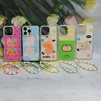 Étui de téléphone personnalisé de luxe pour filles, mignon chiot trèfle TPU+PC avec sangle et cordon pour 11 12 13/16/17 Pro Max Design Dotting Diamonds