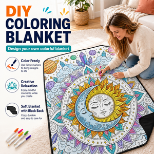 Couverture à colorier personnalisée Soleil et Lune, en flanelle douce, à faire soi-même, pour lit, canapé, voyage, avec marqueurs inclus - Product Image 1