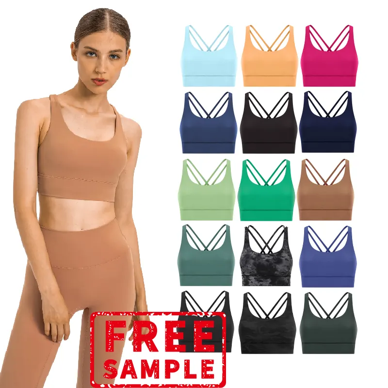 Gratis sampel murah terlaris pakaian olahraga wanita Bra Crop Top sejuk dampak tinggi Bra olahraga kebugaran Gym untuk wanita