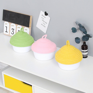 <span class=keywords><strong>Panier</strong></span> de rangement tendance en corde de coton tressée avec couvercle anti-poussière, multi-usage, fait main, <span class=keywords><strong>pour</strong></span> bureau et entrée, <span class=keywords><strong>pour</strong></span> clés et bijoux - Product Image 2