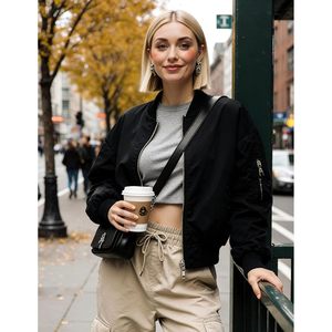 FOXA Veste bomber pour femme, manteau décontracté à fermeture éclair avec poches, pour le printemps et l'automne, S XXL - Product Image 3