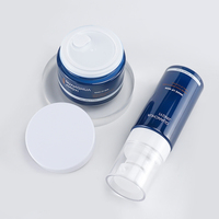 Flacon en verre opale modulaire bleu brillant de 40 ml pour soins du visage minimalistes et pot en verre opale de 50 g pour cosmétiques
