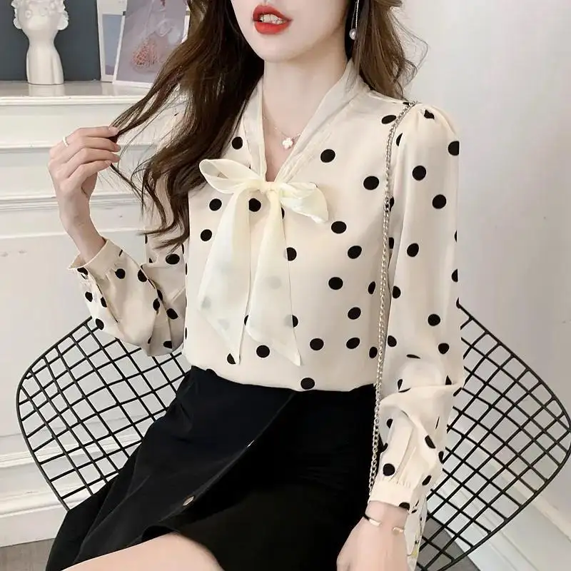 YiXin-Blusa de manga larga con lazo Floral para primavera y otoño, camisa elegante para mujer, 2022