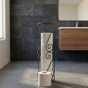 Porte-papier toilette autoportant en fer, design rectangulaire traditionnel, support de rangement de salle de bain à plusieurs niveaux - Product Image 5