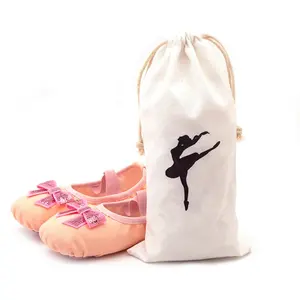 Dance Bag With Shoe Compartments Custom Ballet Canvas Shoe Bag Cotton Drawstring