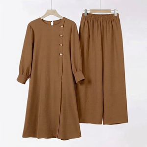 IStapromo Regalos Oriente Medio Ropa Árabe Musulmana Moda Elegante Camisa Larga Irregular Delgada Conjunto de Pantalones Anchos Musulmanes - Product Image 1
