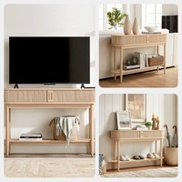 Service OEM ODM, table console robuste de style farmhouse avec plateau spacieux et portes coulissantes à tambours