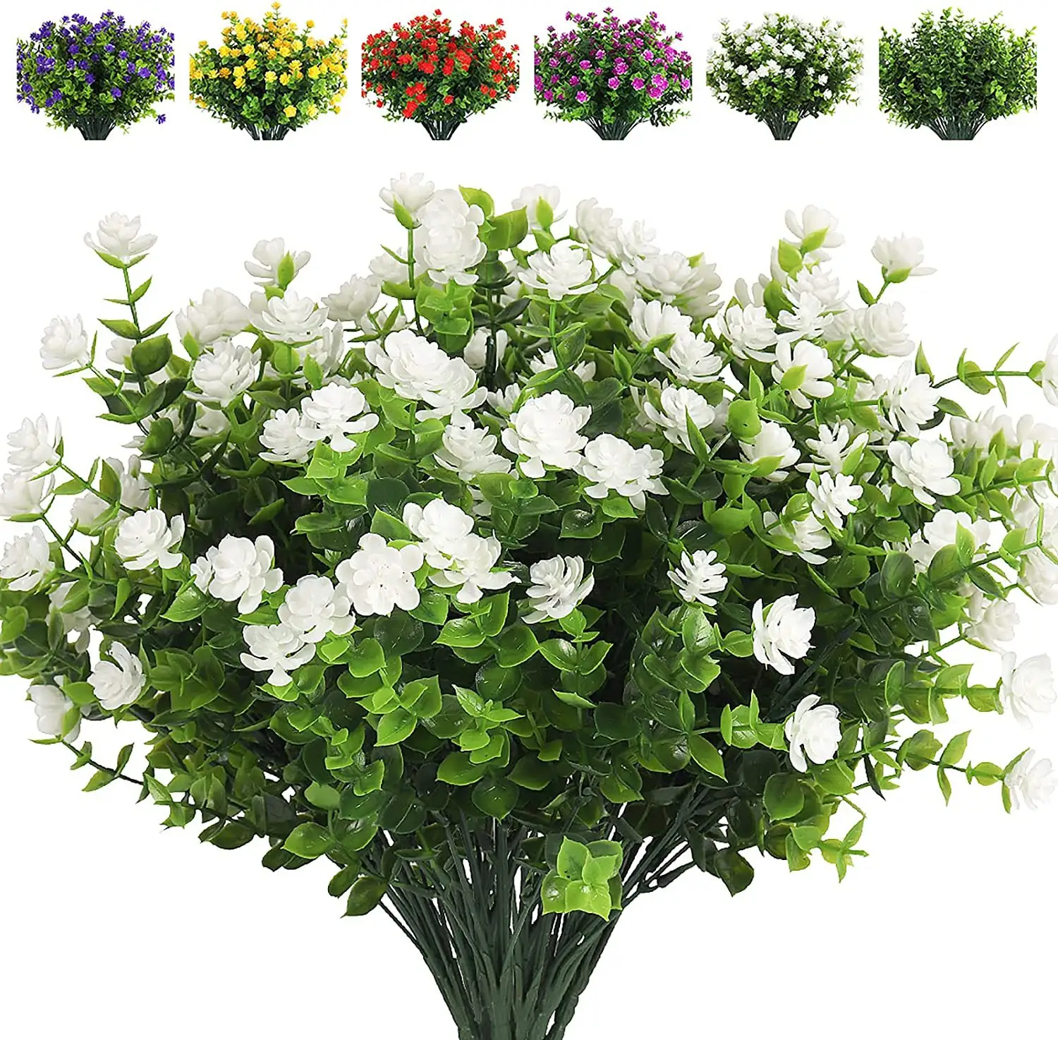 Fleurs d'eucalyptus artificielles arbustes en buis résistants aux UV plantes et fleurs artificielles de verdure en plastique pour la décoration extérieure