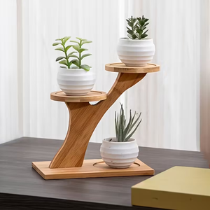 Plantes personnalisées de grande taille avec support en bois, plantes écologiques modernes, support en bois avec support à tasses à bascule en bois à 3 niveaux - Product Image 5