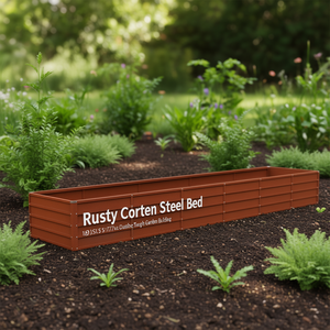 Bac à légumes surélevé en acier Corten rouillé 189 x 31,5 x 17,7 pouces, structure de jardin durable - Product Image 2