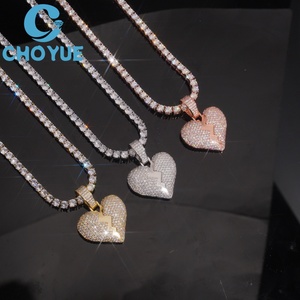 Pendentif Cœur Brisé en Moissanite CHOYUE Plaqué Or 18K Bijoux Hip-Hop Unisexe - Product Image 2