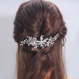 Diseño Original HOJA DE Metal flor accesorios de boda tocado cristal perla elegante novia peines laterales <span class=keywords><strong>para</strong></span> niñas - Product Image 6