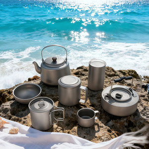 Ultralight Titanium <b>Camping</b> Travel Cookware Set Outdoor Backpacking Pot <b>Kettle</b> Mug Bowl Cooking Set - Product Image 1