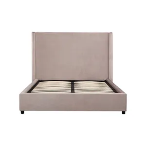 Cadre de lit à plateforme en métal pour hôtel de haute qualité Tissu doux sur mesure Lits californiens à étui cadre de lit nuage en bois moderne