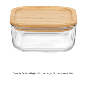 <b>Container</b> Quadro with Lid Bamboo Frigoverre Bormioli <b>Glass</b> 34.5 cl 10 x 5 h cm Hotel Catering Supplies Wholesale - Product Image 3
