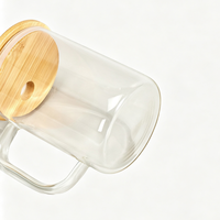Mug à bière en verre transparent à double paroi de 15 oz avec poignée, couvercle en bambou et paille, idéal pour les fêtes et les réunions de famille