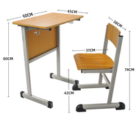 Ensemble bureau et chaise d'école en bois à hauteur fixe, table d'étude minimaliste à une seule jambe avec crochet, mobilier de classe naturel et écologique