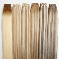 Extensions de cheveux humains de qualité supérieure, 100% cheveux vierges russes, cuticules alignées, blondes, invisibles, avec clips en PU