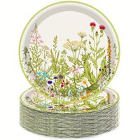 Assiettes en papier imprimées sur mesure Assiettes en papier de fleurs sauvages de 7 pouces Plant-Green And Herbal Designs Assiettes jetables biodégradables
