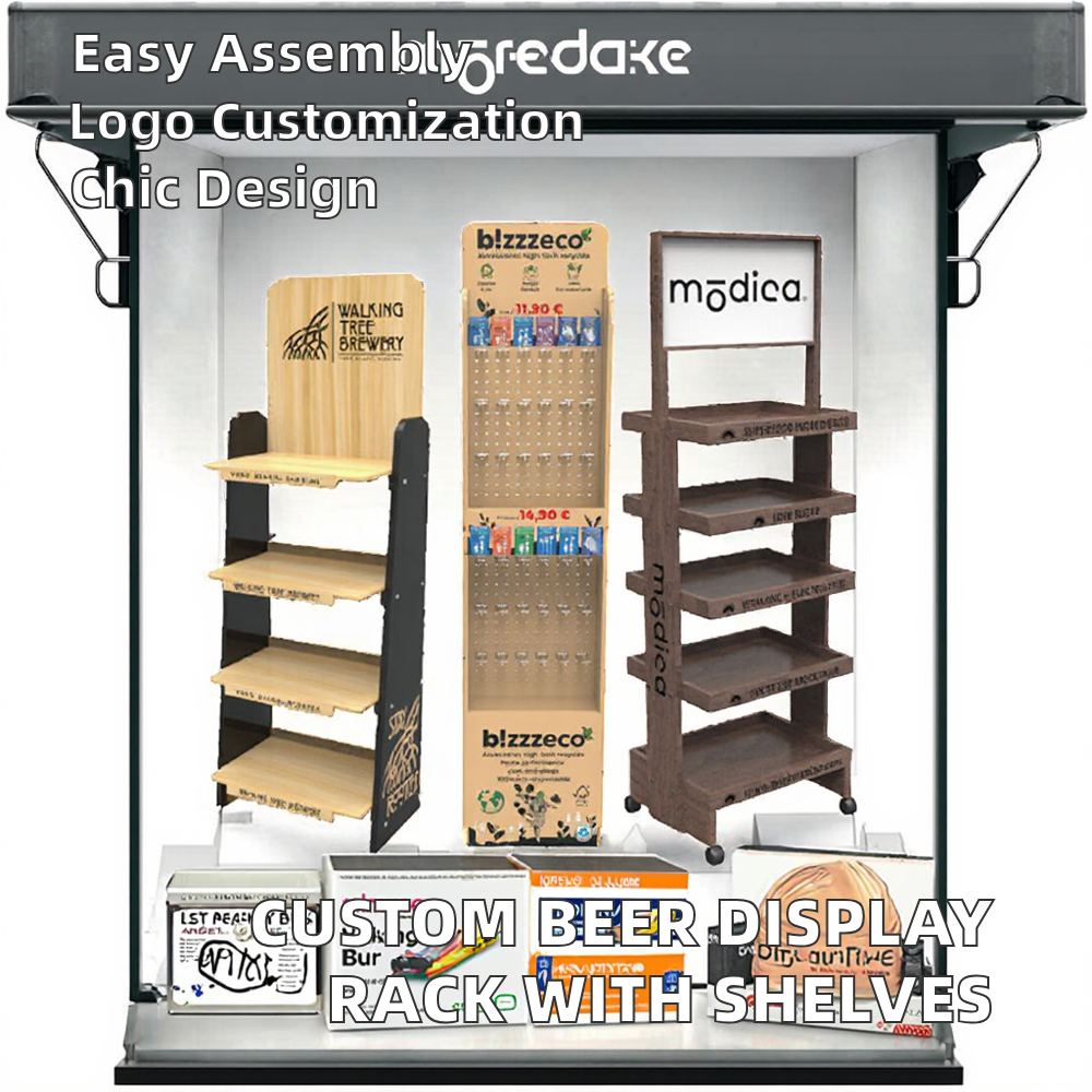 Apache Customizable Modern 5-Shelf Floor Standing Rack Natural Finish for Beer Painted Shelves Wood Display Stand Easy — view 3