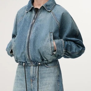 OEM Wholesale Vintage Loose Washed Button Casual Breathable Eco-Friendly Autumn Winter <b>Denim</b> <b>Jacket</b> Frayed Hem Long Sleeves <b>Crop</b> - Product Image 3