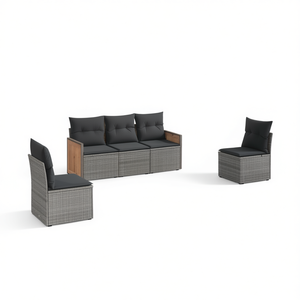 Ensemble de canapés de jardin en rotin gris avec pieds réglables, mobilier d'extérieur au design contemporain, coussins en mousse haute densité - Product Image 1