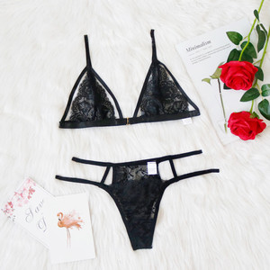 European and American style sexy lace backless lingerie set, comfortable wire-free bra for small breasts with medium thickness - Product Image 5