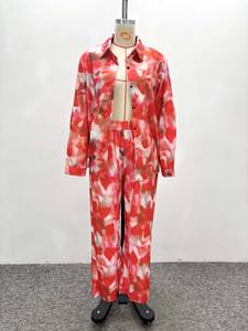 African Women's Long-Sleeve Gradient Print Shirt & Wide-Leg <b>Pants</b> Casual 2-Piece Set Fashion - Product Image 5