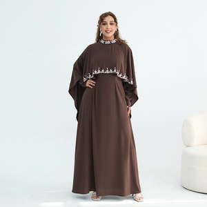 LEDUO ODM Customized Spring Elegant Vintage Women Luxury Beaded Embroidery Slim Fit Ankle Length Cape Sleeve <b>Eid</b> Abaya - Product Image 1