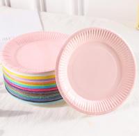 Assiette en papier jetable de 7 pouces de couleur, fournitures de fête d'anniversaire