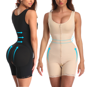 Zip Front Mid Thigh Bodysuit High Compression Body Shaper for Women Thin Breathable Shapewear High Firm for <b>Butt</b> Area - Product Image 2
