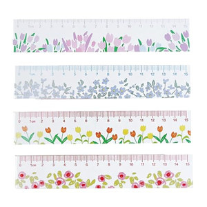 Reglas acrílicas OEM/ODM de 4 piezas con diseño de flores y dibujos animados, de 15 cm, para mujer, para diario, pequeñas, rectas, para medir <span class=keywords><strong>en</strong></span> centímetros. - Product Image 1