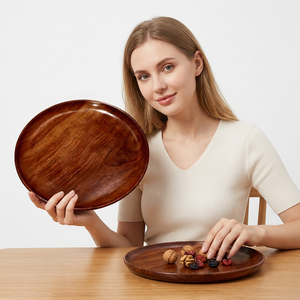 Platos de Madera de Acacia Clásicos Ecológicos, Bandeja de Servir Ligera Pintada a Mano, Plato para Comida Fácil de Limpiar, Bandeja para Sándwiches - Product Image 6