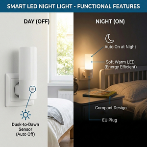 2700K Warm White LED <b>Plug</b> <b>in</b> Night <b>Light</b> <b>Light</b> <b>Sensor</b> Energy Saving Indoor Lamp with US EU AU <b>Plug</b> Options - Product Image 6