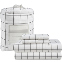 Parure de draps 4 pièces en coton 100% Windowpane Charcoal avec poches profondes et draps rafraîchissants