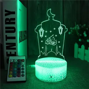 홈 침실에 대한 원격 제어 라마단 카림 장식 Eid Al Adha 파티 장식 Eid Mubarak 3D 아크릴 LED 야간 조명