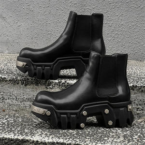 Botas Chukka Catwalk con suela gruesa, botines de moda con aumento de altura, remaches metálicos, botas de motociclista para parejas - Product Image 5