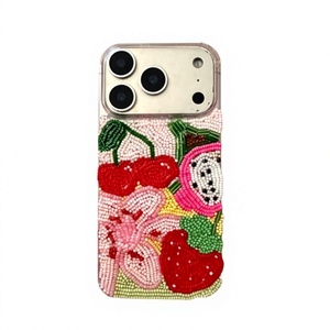 Funda de Teléfono Bordada a Mano con Cuentas y Diseño Floral, Forma Rectangular, Punto de Cruz y Bordado sobre Base de Algodón - Product Image 1